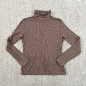Joie Pima Cotton Long Sleeve Ribbed Casual Turtleneck Knit Blouse Top S